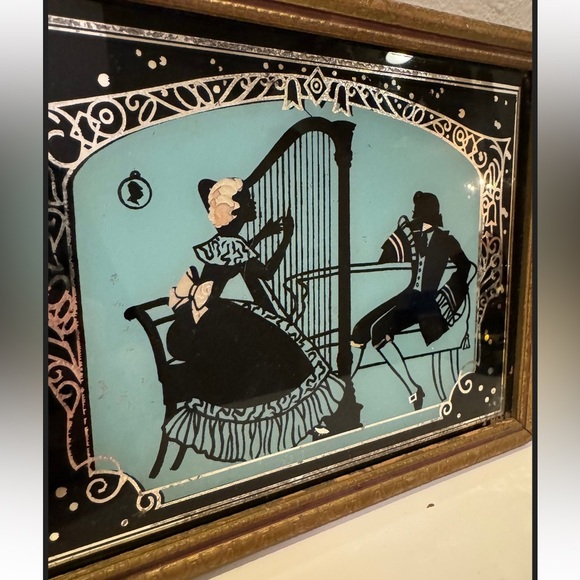 Antique 1920s-1930s Reverse Mirror Victorian Silhouette Framed Art - Picture 3 of 9
